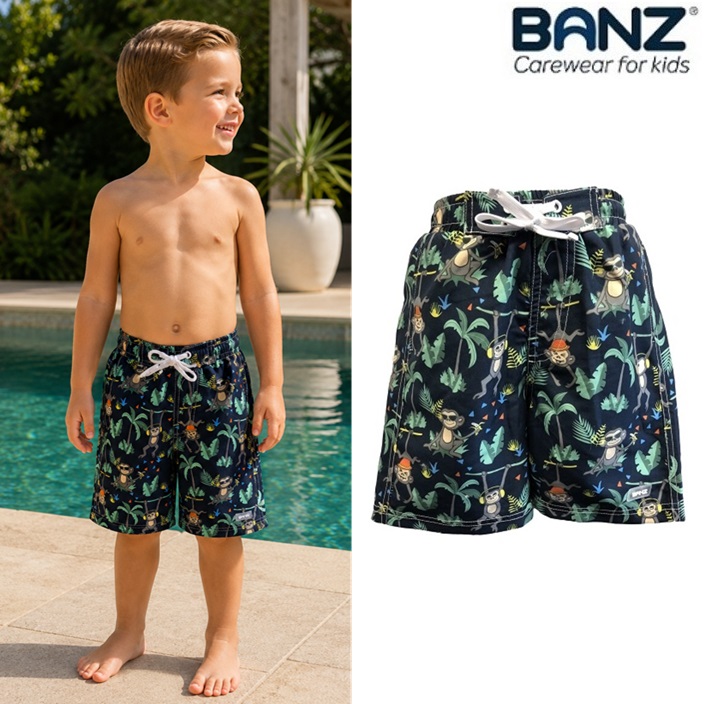 Children's Swim Shorts - Banz Navy Jungle