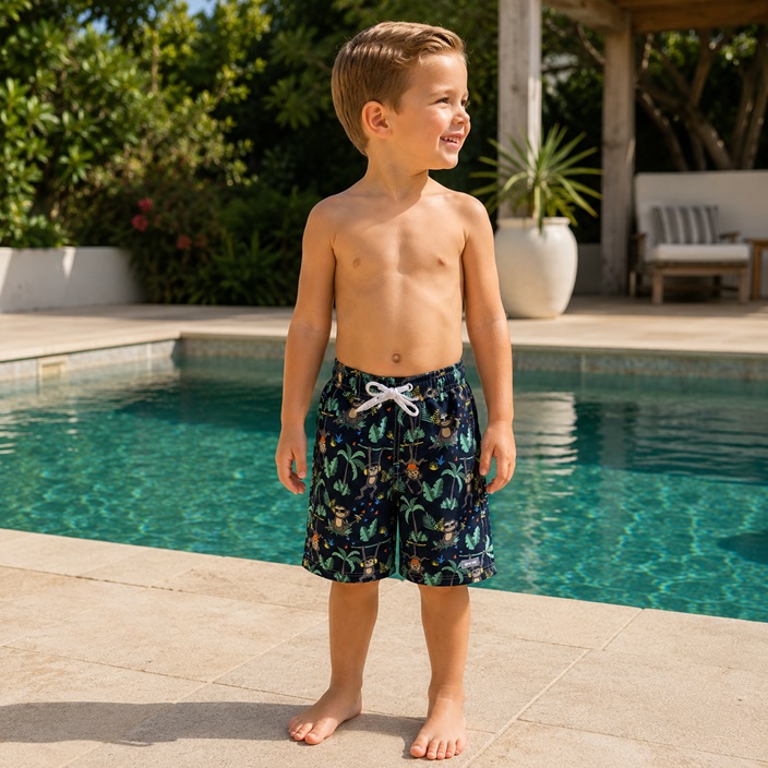 Children's Swim Shorts - Banz Navy Jungle