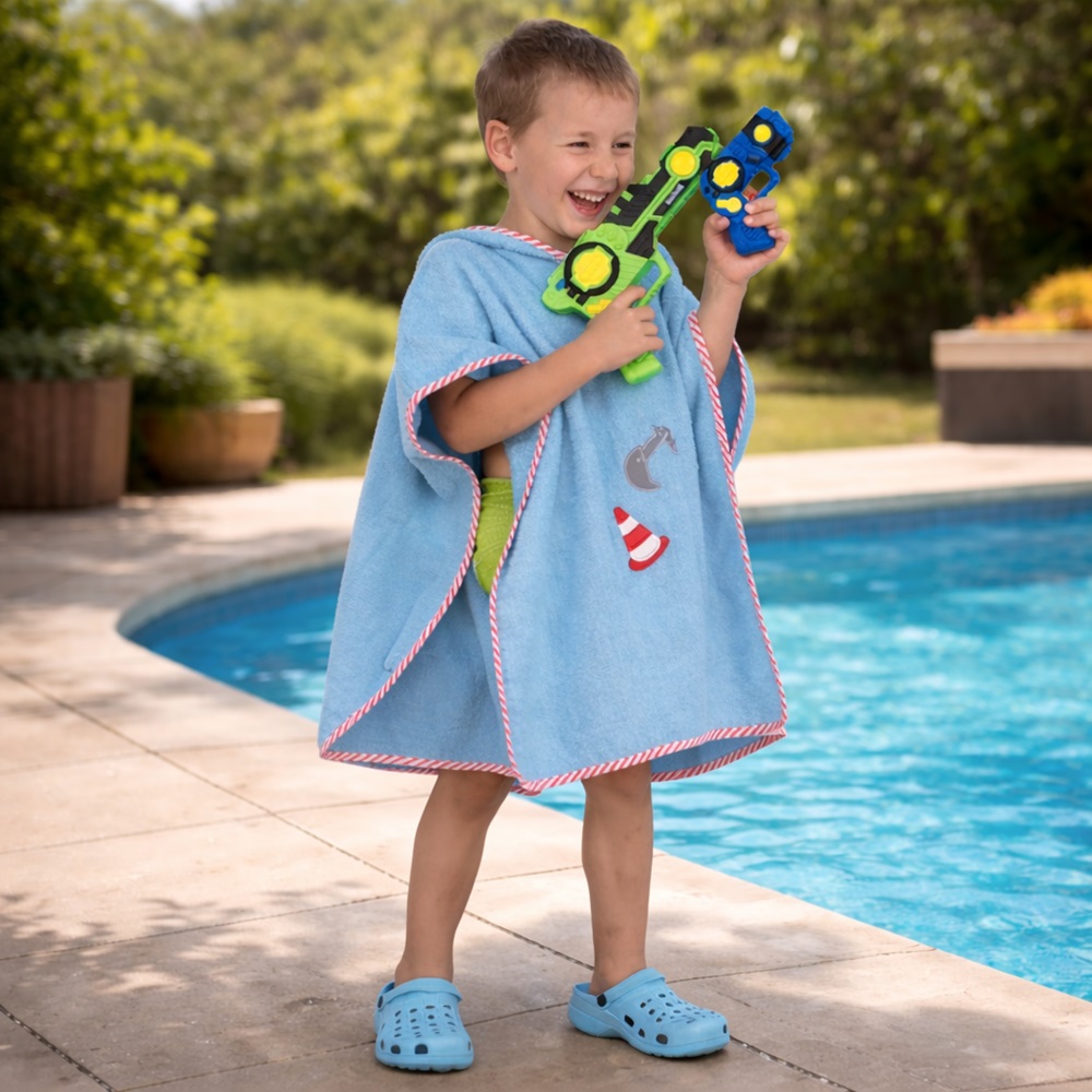 Children's Hooded Bath Poncho - Playshoes Excavator