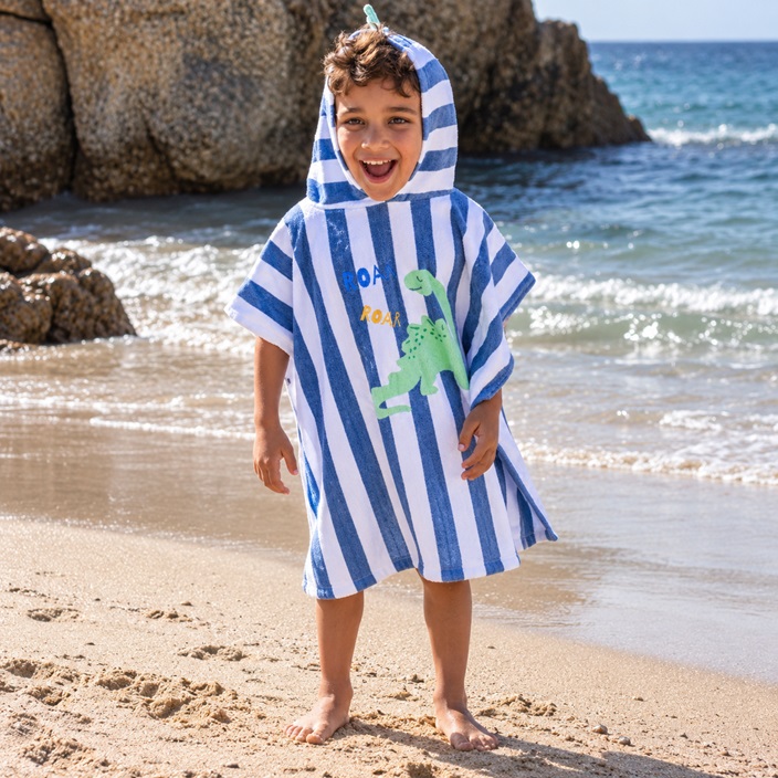 Kids' Beach Poncho - Swim Essentials Blue Dino