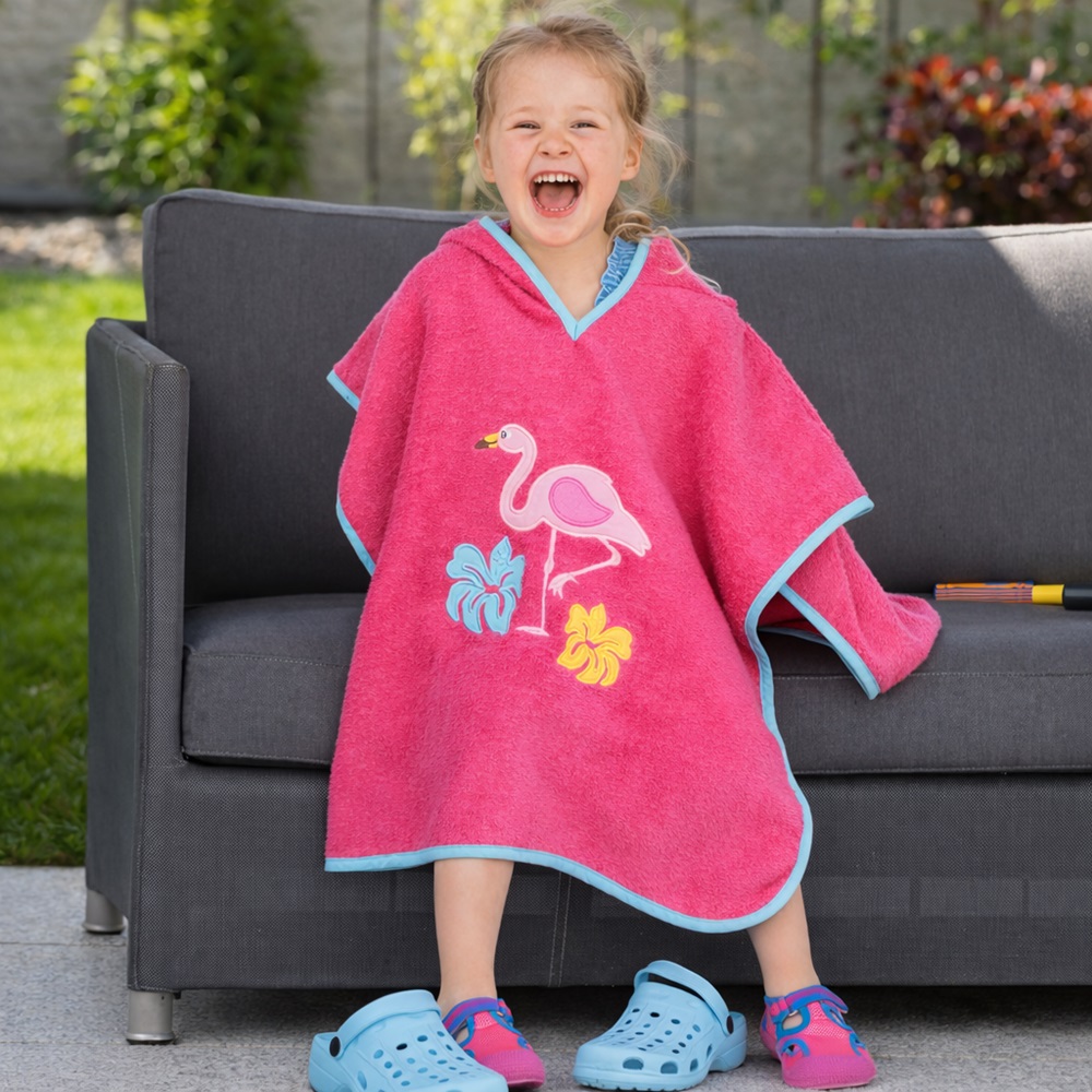 Children's Hooded Bath Poncho - Playshoes Flamingo