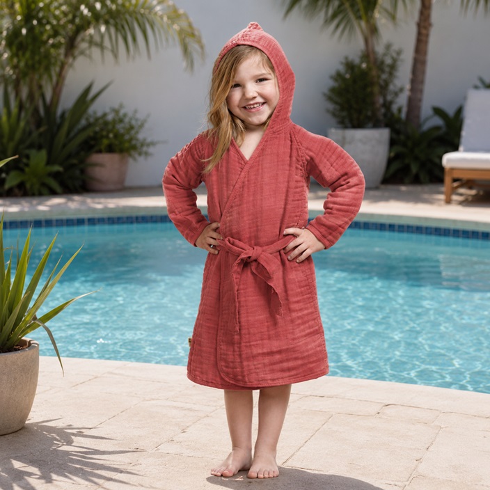 Children's Bathrobe - Lässig Muslin Rosewood