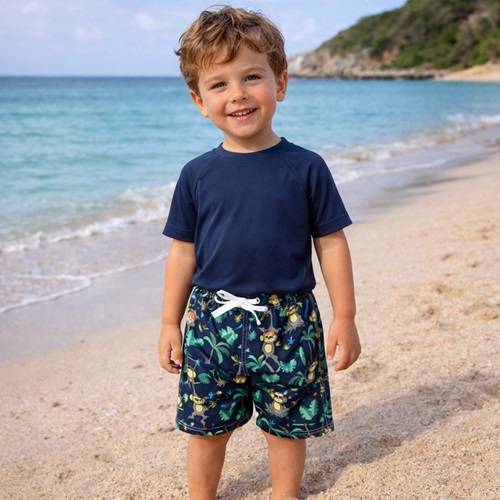 Children's Swim Shorts - Banz Navy Jungle