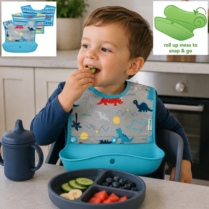 Baby Bib - Green Sprouts Snap & Go Dinosaurs