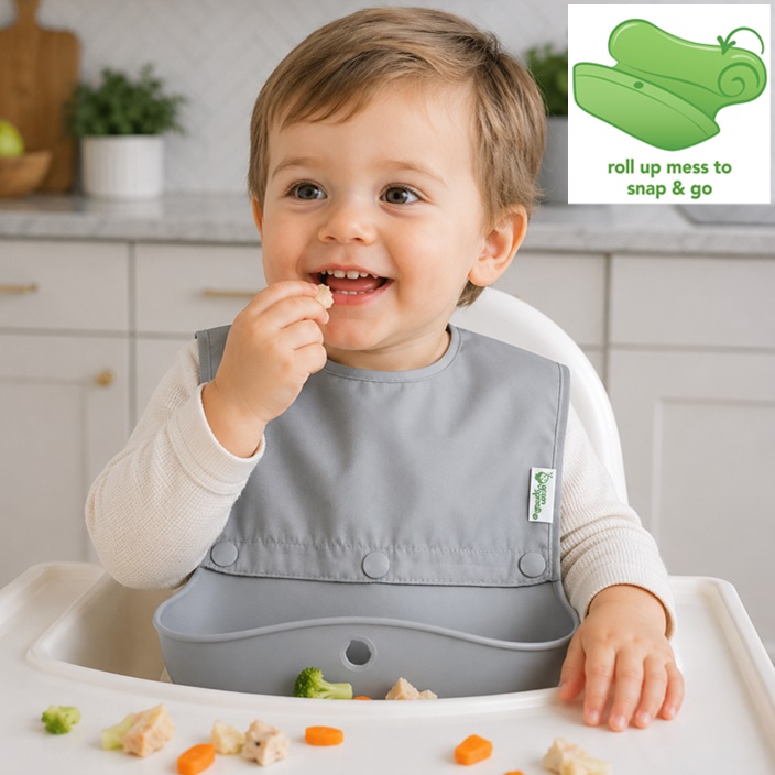 Baby Bib - Green Sprouts Snap & Go Grey