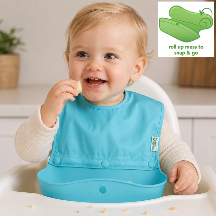 Baby Bib - Green Sprouts Snap & Go Aqua