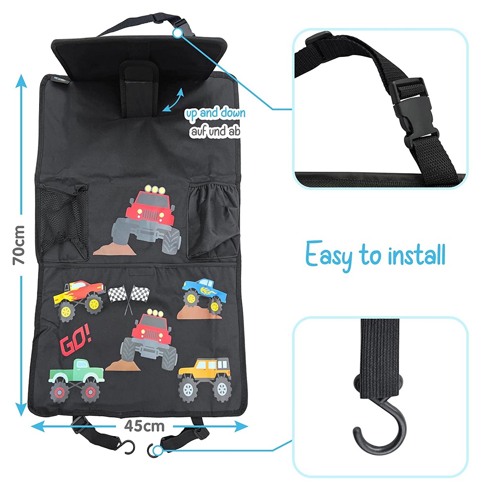 Car backseat organizer with tablet holder Heckbo Monster Trucks