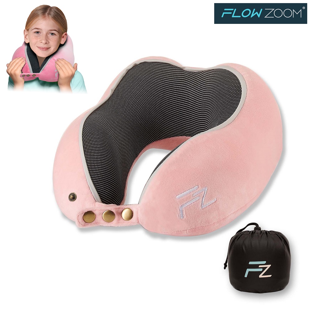 Travel neck pillow for children Flowzoom Comfy Kids Pink