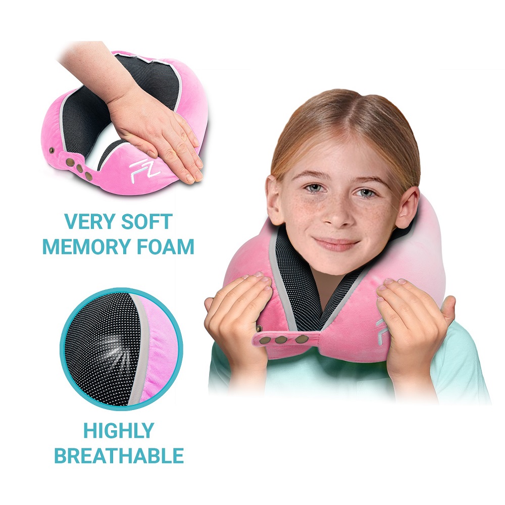 Travel neck pillow for children Flowzoom Comfy Kids Pink