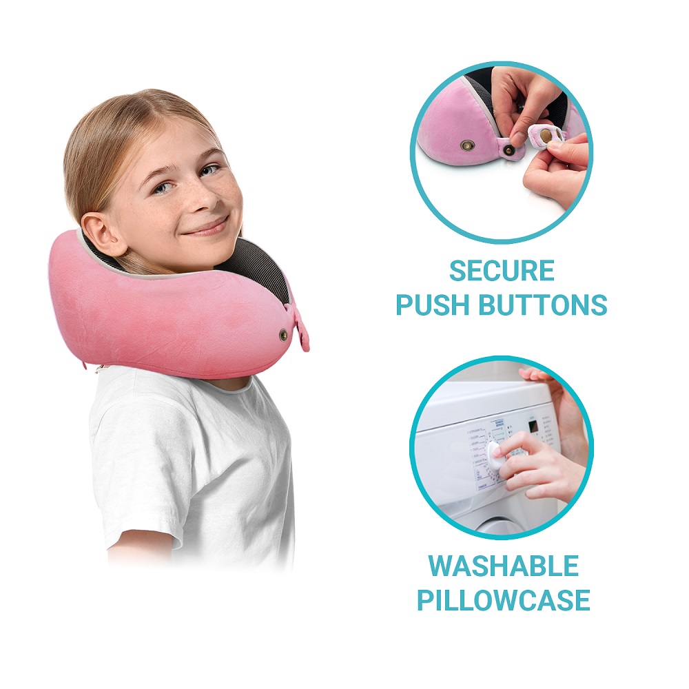 Travel neck pillow for children Flowzoom Comfy Kids Pink