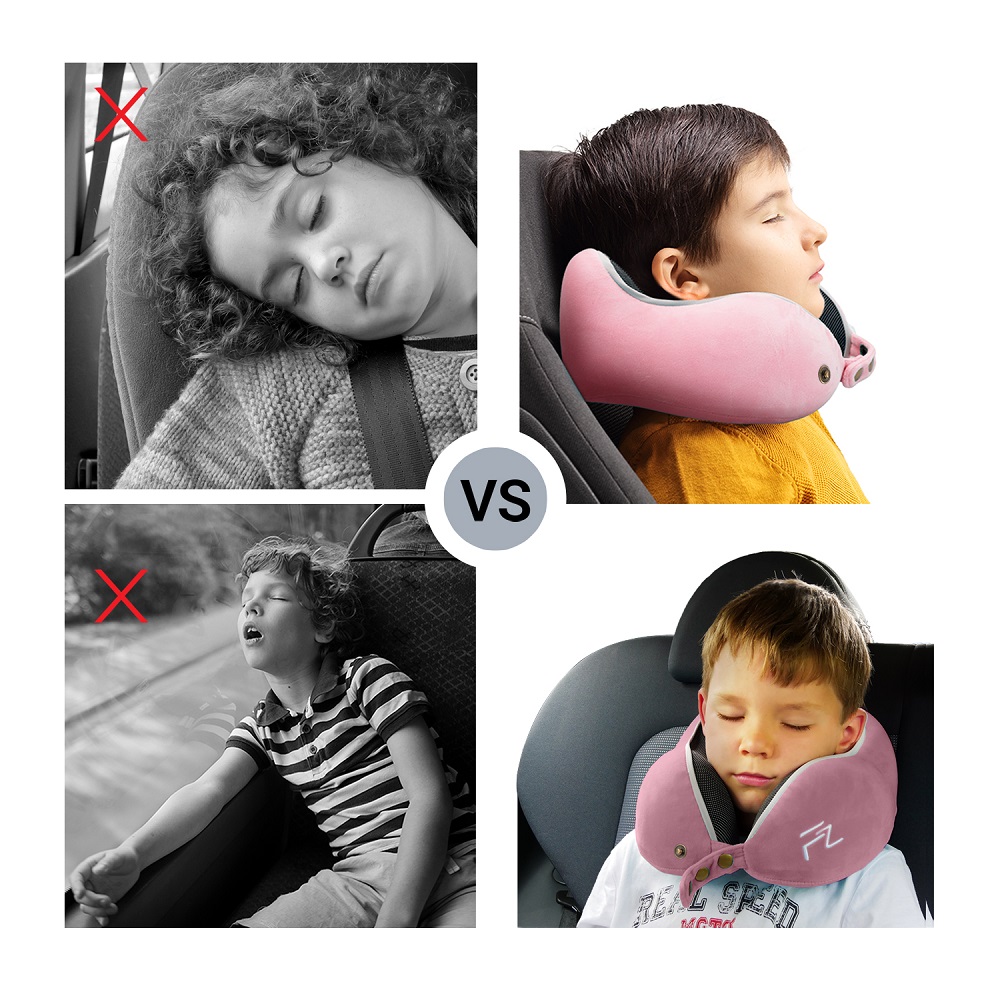Travel neck pillow for children Flowzoom Comfy Kids Pink