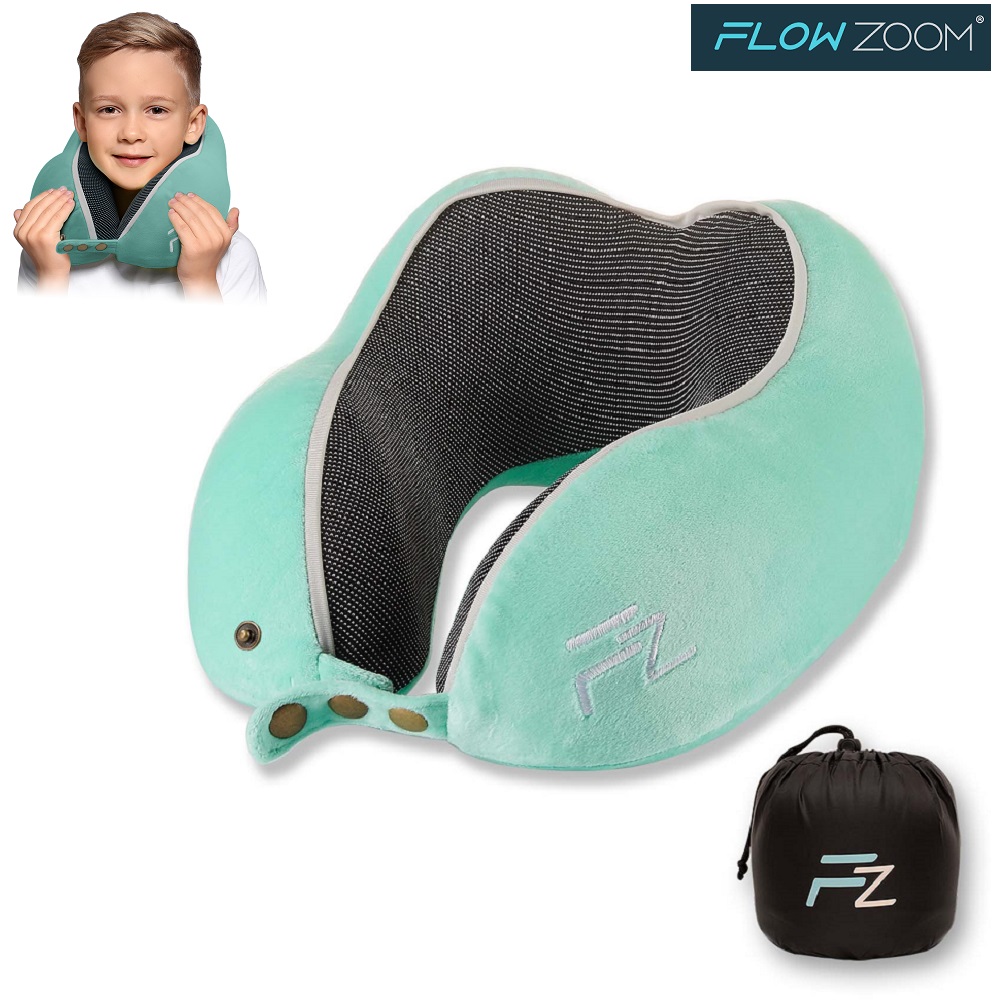 Travel neck pillow for children Flowzoom Comfy Kids Turquoise