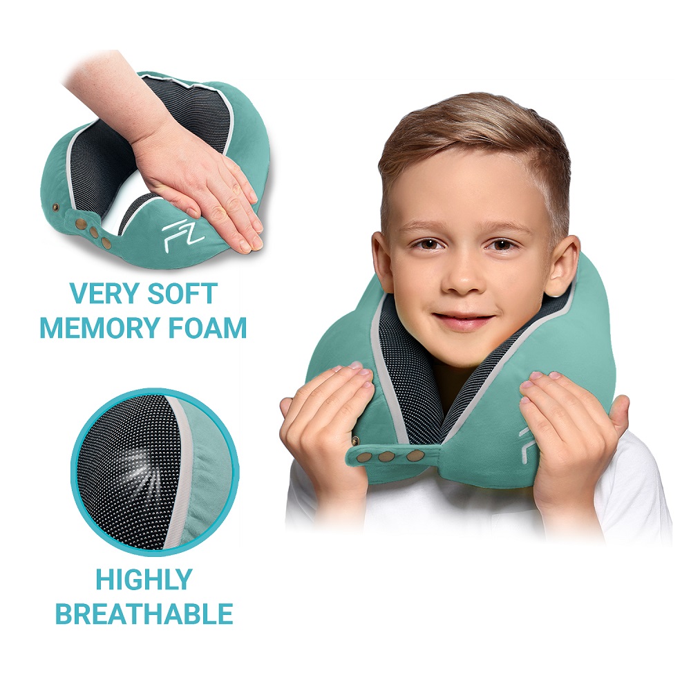 Travel neck pillow for children Flowzoom Comfy Kids Turquoise