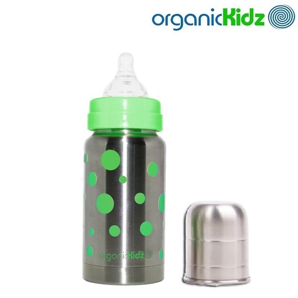 Thermal baby bottle OrganicKidz Green Dots