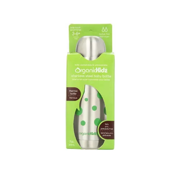 Thermal baby bottle OrganicKidz Green Dots