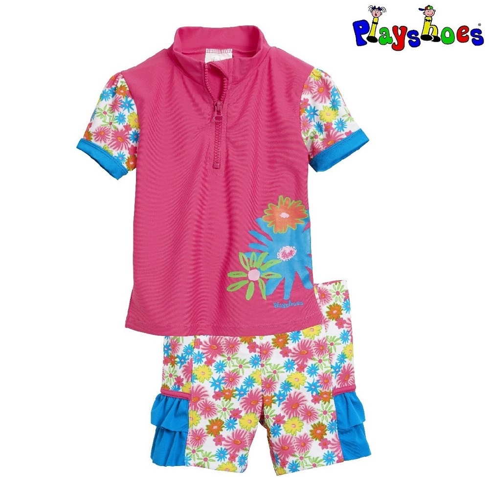 Children's rash guard and UV swim shorts Playshoes Pink Flowers