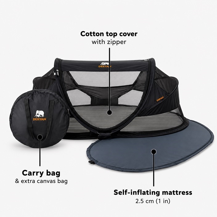 Travel Cot - Deryan Baby Luxe Black