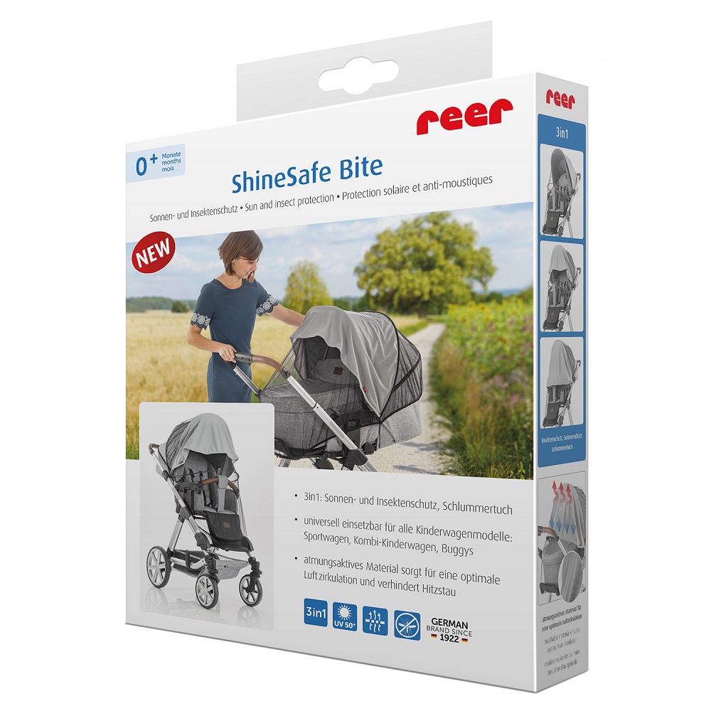 Sun shade and insect net for prams Reer ShineSafe Bite and Sun Grey