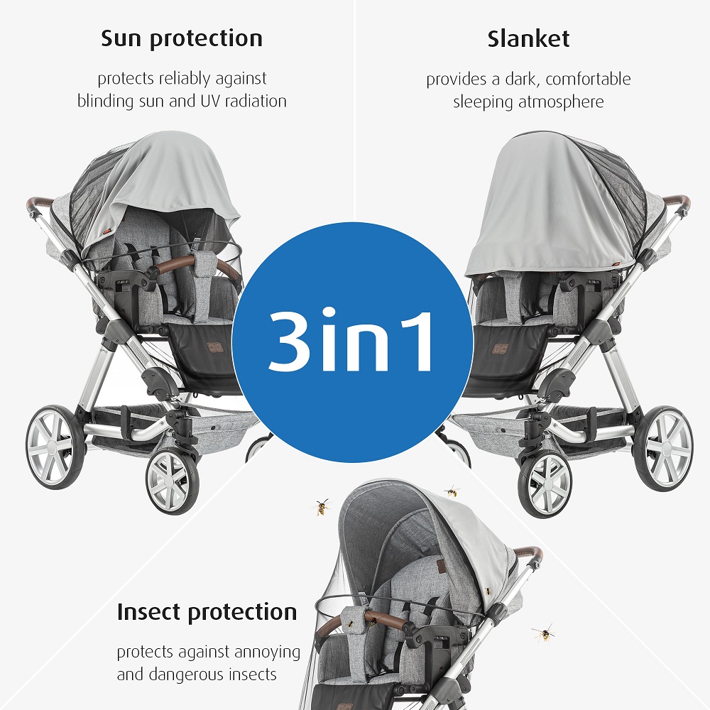 Sun shade and insect net for prams Reer ShineSafe Bite and Sun Grey