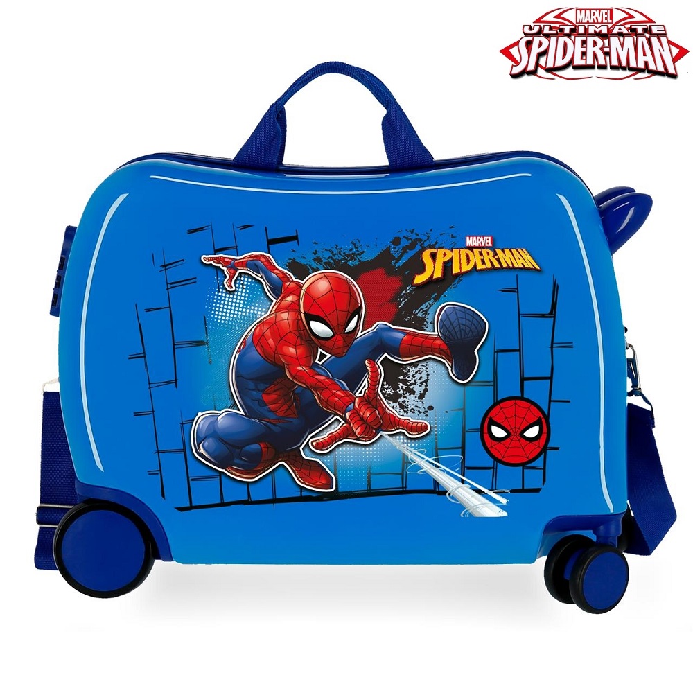 Ride on suitcase for kids Spiderman Great Power Blue