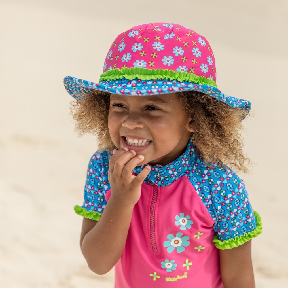Kids' Brim Sun Hat - Playshoes Pink Flowers