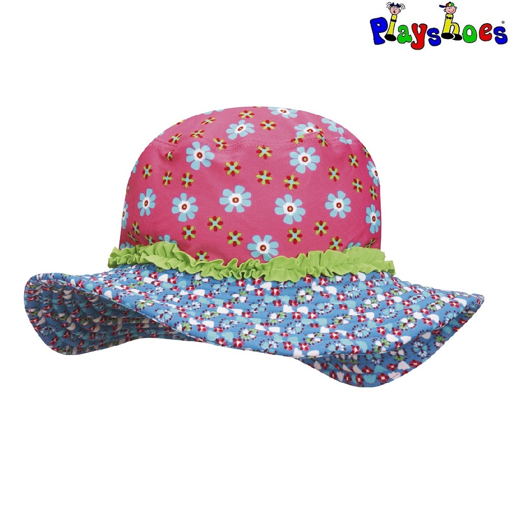 Kids' Brim Sun Hat - Playshoes Pink Flowers