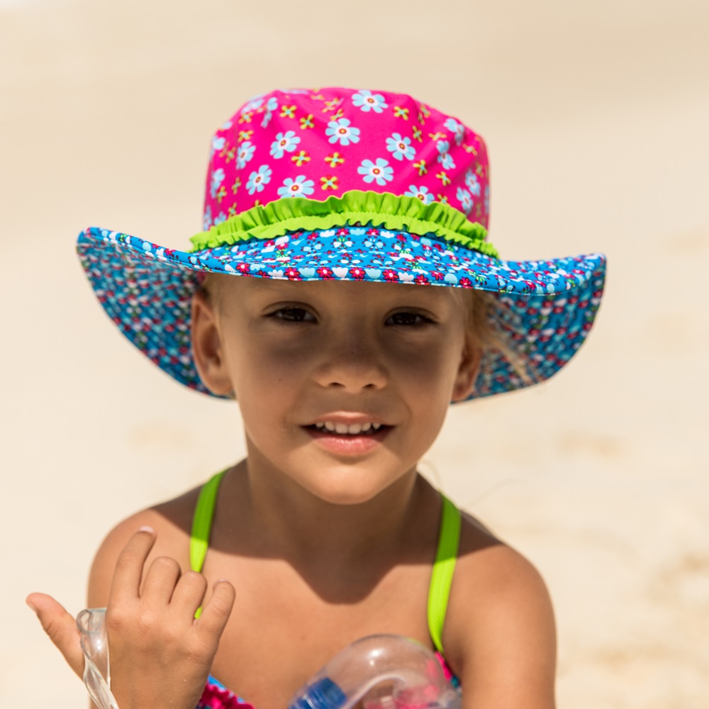 Kids' Brim Sun Hat - Playshoes Pink Flowers