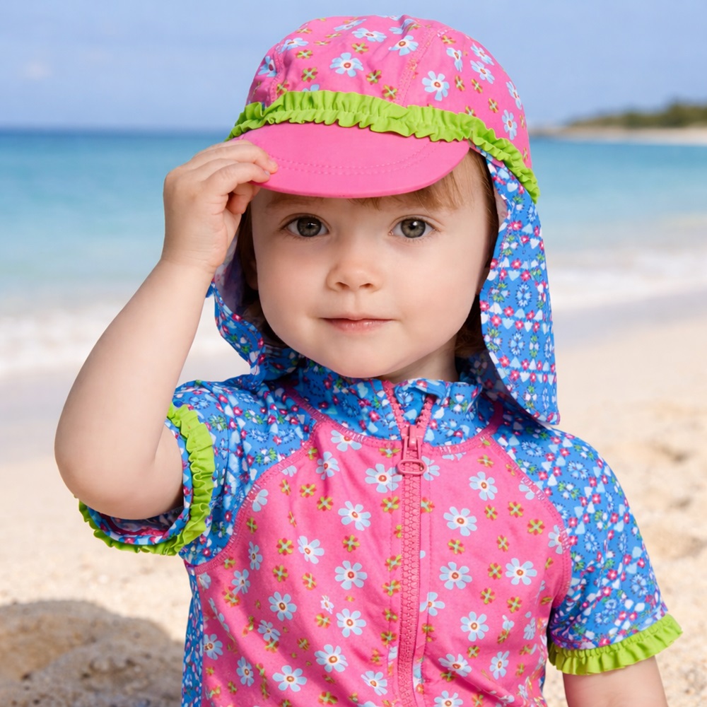 Sun Cap for Children - Playshoes Pink Flowers
