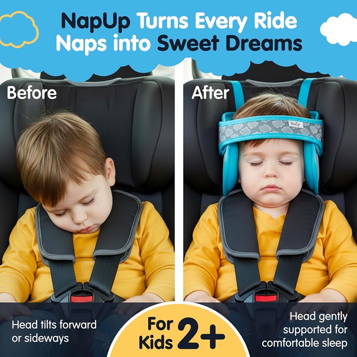 Car headrest and necksupport for kids Nap-Up Blue