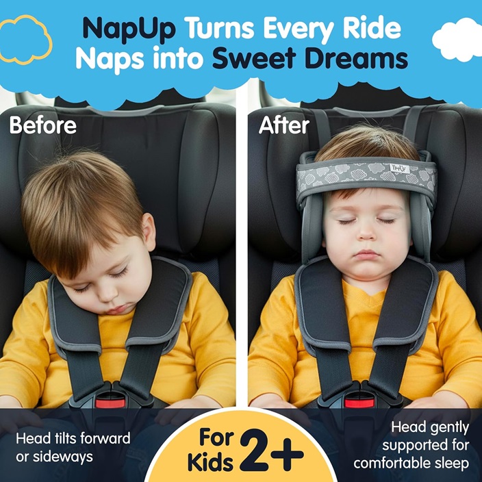 Car headrest and necksupport for kids Nap-Up Grey
