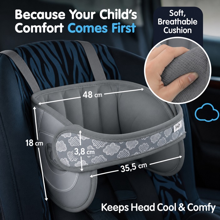 Car headrest and necksupport for kids Nap-Up Grey