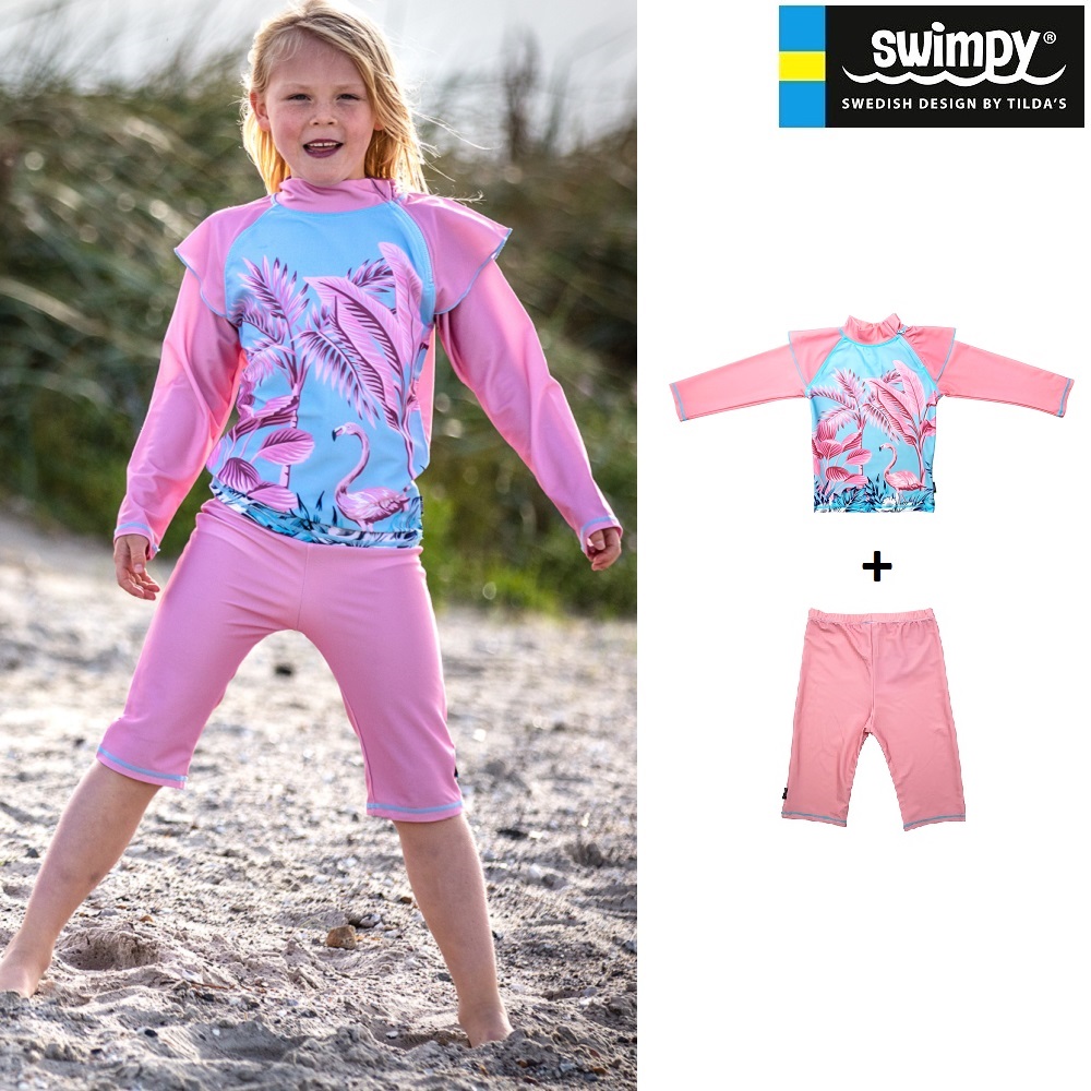 Children's set with Rash Guard and UV Swim Shorts Swimpy Flamingo