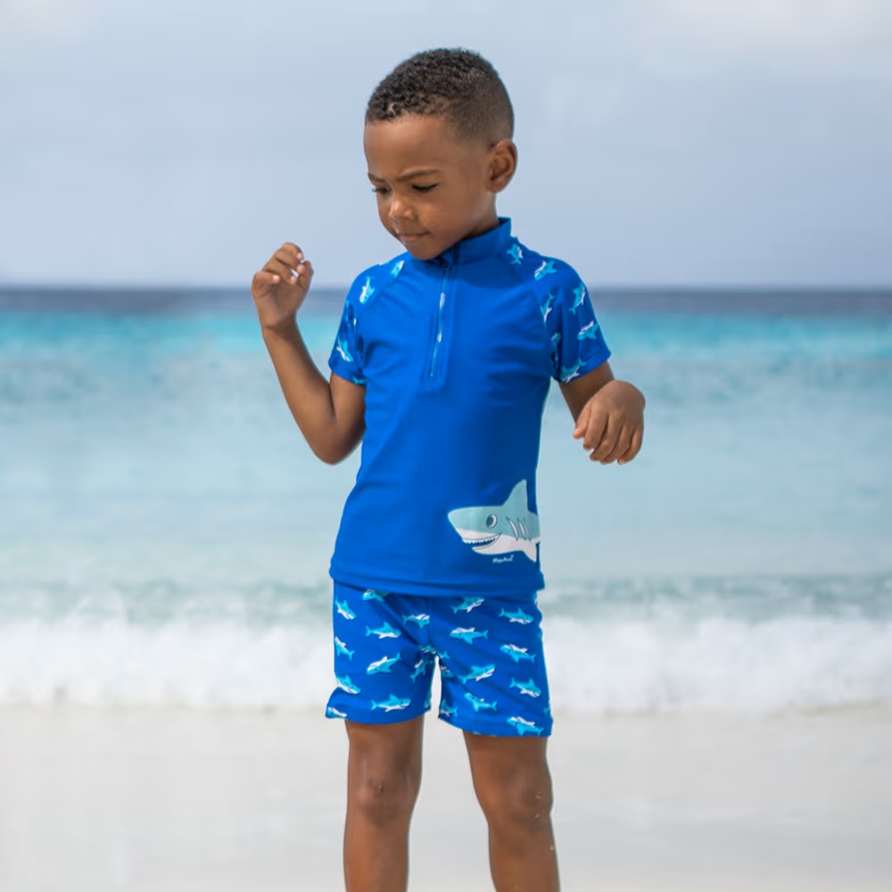 Kids' UV set with Rash Guard and Swim Trunks - Playshoes Shark