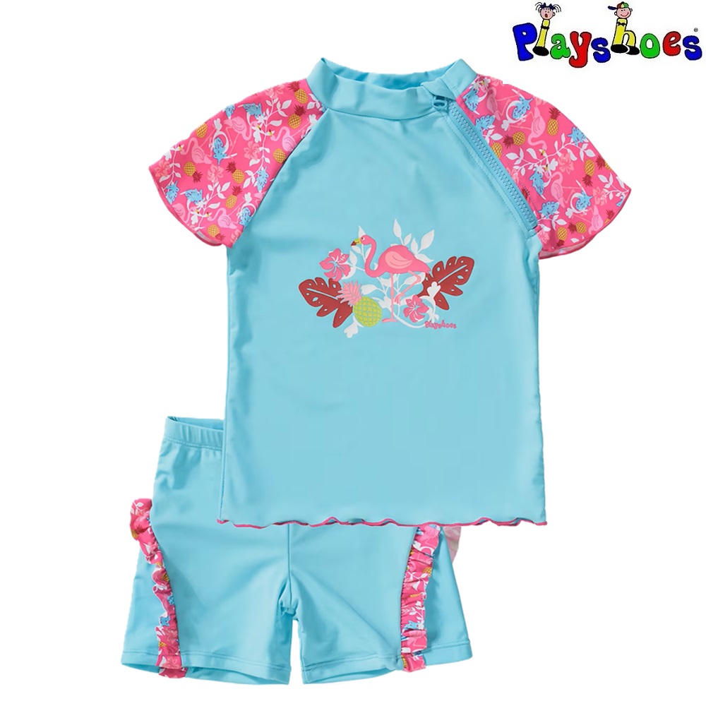 Kids' UV set with Rash Guard and Swim Trunks - Playshoes Flamingo