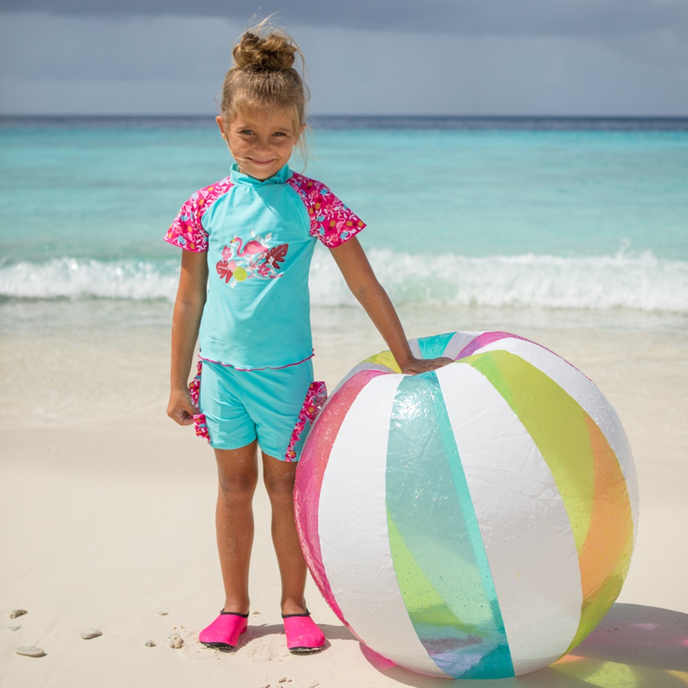 Kids' UV set with Rash Guard and Swim Trunks - Playshoes Flamingo