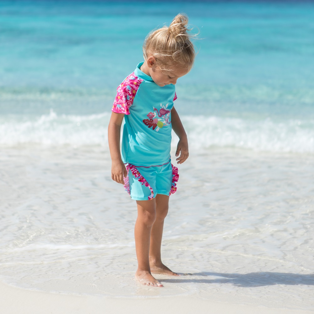 Kids' UV set with Rash Guard and Swim Trunks - Playshoes Flamingo