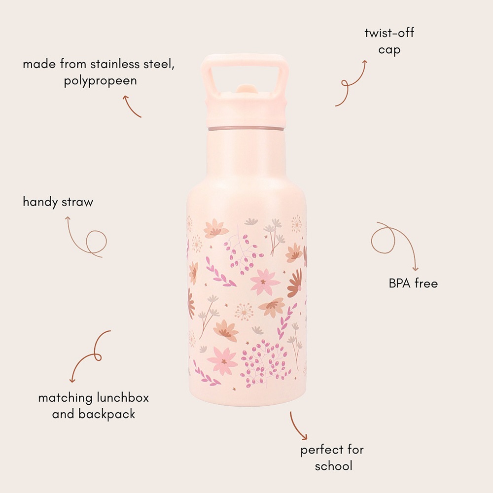 Metal drinking bottle for kids Kidzroom Flowers
