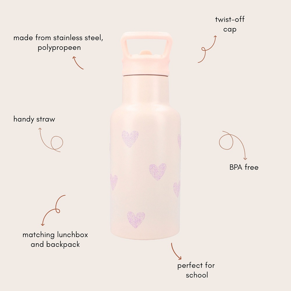 Metal drinking bottle for kids Kidzroom Hearts