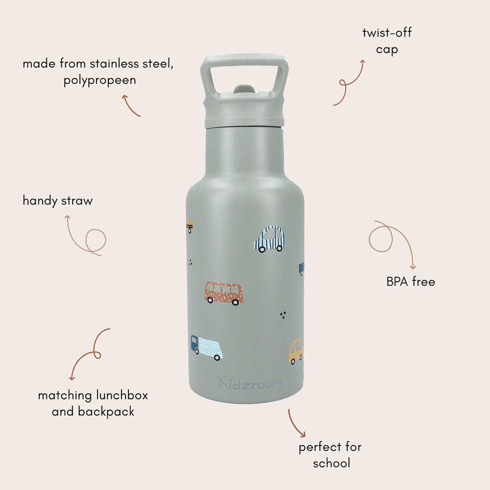 Metal drinking bottle for kids Kidzroom Cars